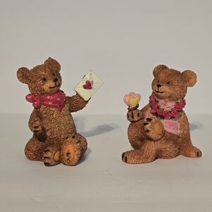 3/10$ - VTG 90s Love Bears, Set of 2 Figurines, Handpainted Red Pink Details